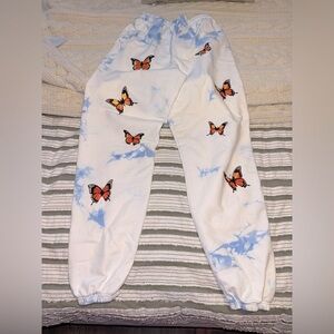 BSR by Samii Ryan: Butterfly Print Kids Joggers - White and Blue